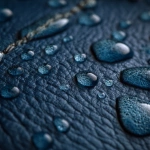 **macro shot of rainwater slowly and gracefully dripping along a luxurious navy blue leather surface** - Image #4 <@1137240197814288404>
