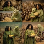 **Oprah Winfrey and a green bear holding corn in a spa with poor weak African villagers stumble** - Remix (Strong) by <@846201883139375114> (turbo)