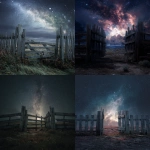 **a wooden gate of a delapidated wooden fence opening up into the expanse of outerspace --s 50** - <@693164304538533899> (fast)
-# Create, explore, and organize on [midjourney.com](<https://midjourney.com/imagine?from_discord=1>)
