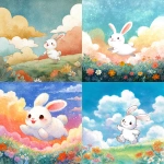 **A colorful and bright fairytale-style illustration, a large cute white rabbit smiling and hopping in the center, background with blue sky and fluffy clouds, green meadow with blooming flowers at the bottom, soft watercolor texture, gentle line art, cheerful and warm, in the style of a Japanese children's picture book cover, square format, suitable for a music album jacket** - <@1212945075831836692> (relaxed)
-# Create, explore, and organize on [midjourney.com](<https://midjourney.com/imagine?from_discord=1>)