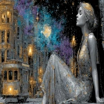 **poster of a lonely street corner at night streetlights with woman hitch hiking, Enki Bilal art B&W tykho moon woman, perfectly beautiful people, Enki BIlal illustrated STyle, extreme details, rich dynamic colors, spirit, invocation, 3d, stars, esoteric, sheer, Peridot, emerald green. citrine, ultramarine blue, diamonds, gold, sunset, high contrast, painting classic, oil , diodes, bows, velvet vogue, iridescent, holographic, full body pose, transparent details, colorized, neon pastel color palette, photorealistic, highly detailed, transparent parts, looks like professional hdr photography in fashion magazine, editorial photography, global illumination, moody lighting, post-processing, glowing shadows, chromatic aberration, black and white balance, scattering, beautiful cinematic lighting, lumen reflections, post-production, high fashion, tone mapping, shaders, diffraction grading 3d, octane render, detailed, hyperrealistic, 8k, --chaos 99 --ar 8:5 --exp 50 --stylize 750** - Image #3 <@843177938186797076>