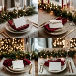 **<https://s.mj.run/CetuniwHn6M> A white mockup invitation card. Elegant festive christmas background, warm light, fairy light bokeh, linen tablecloth, elegant and natural holiday aesthetic. red napkins. Red, deep green, beige color palette. Elegant Christmas --ar 4:3 --v 7.0** - <@1038768977310121984> (fast)