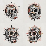 **A skull traditional old shcool tattoo design, white background** - Variations (Strong) by <@1289925671455559733> (fast)