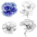 **pansy flower with layered petals rimmed in ice crystals for coloring book with crisp line and white background --ar 17:22 --v 7.0** - <@1117434682276057091> (relaxed)