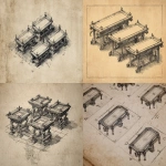 **instructional illustration, detailed black and white engraving, clean style as in a training manual, depicting four identical tables set up in a gaming room, fine linework, printed on aged parchment, no color, historical authenticity, high contrast --ar 3:2** - <@806727373508706334> (fast)
-# Create, explore, and organize on [midjourney.com](<https://midjourney.com/imagine?from_discord=1>)