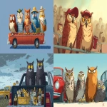 **tailgating owls cartoon --ar 16:9 --v 7.0** - <@1123037808404221962> (fast)