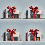 **a printed picture of a beautiful modern house tied with a red gift ribbon, realistic, HD --ar 4:5 --v 7.0** - Variations (Subtle) by <@1215227399508332544> (fast)