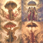 **<https://s.mj.run/jS6lZEj0GXk> an airborne angel holding an umbrella under and around which are several cherubim, the sky and clouds are gold-tinged as at sunrise, oil on canvas, religious art, fantasy art, cinematography, ultra detailed, photo-realistic, Ray Tracing Global Illumination, hyper maximalist, avant garde, Unreal Engine 5.6 FKAA, NATO, TXAA, SATO, RTX, CENTO, SSAO, Shaders, platinum plowshare, very bright Volumetric Lights, Ray Tracing, Megapixel, Super-Resolution, fully in frame, include full body, hyperreal, Sony photo award, Nikon Z9, Sandro Botticelli art style --p hxlncxz --weird 100 --exp 100 --ar 3:2 --v 7.0** - <@1056809326351757333> (fast)
-# Create, explore, and organize on [midjourney.com](<https://midjourney.com/imagine?from_discord=1>)