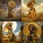 **Gaia stands before her creation, satsifed and sadened at the future fate, she stands in gorgeous goldenrod regalia and her signature lunar parasol --s 50** - <@384539369404629002> (fast)