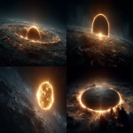 **Ultra-realistic cinematic space documentary still, a glowing yellow star suspended at the edge of a deep black cosmic void, perfectly clean minimal composition, the void rendered as a stark pitch-black circle against the star field, subtle galaxies in the background, strong focal point on the contrast between the luminous star and the dark empty void, clean crisp lighting, realistic astrophotography style, high detail yet uncluttered, no excessive effects, professional space documentary thumbnail aesthetic. --ar 16:9 --v 7.0 --s 750** - <@1347352121820844044> (relaxed)