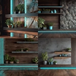 **ultra realistic background design with dark brown wood and stone materials like it's modern flat house room wall with flat surfaces and shelf edges. There are some house plants. There are turquoise gorizontal and vertical neon stripe lines on the photo providing soft lighting. 4k quality --ar 3:4 --v 7.0** - <@666660616144027648> (fast)
-# Create, explore, and organize on [midjourney.com](<https://midjourney.com/imagine?from_discord=1>)