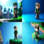 **one minecraft character is standing on one block, there is no ground, the whole background is bright blue and empty Minecraft style, --cref <https://s.mj.run/qaHcA6UT4l4> --ar 16:9 --v 6.1** - <@1078550585051205643> (fast)