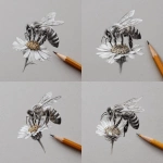 **A honey bee sitting a flower. Detailed pencil drawing.** - Variations (Strong) by <@817022345902162030> (fast)