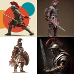 **gladiator in full armor wielding a sword standing sideways with coloring him** - <@1239369469080506409> (fast)