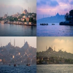 **16th century Istanbul. early morning. a view of Istanbul from the seafront, Hagia Sophia in the distance. --ar 16:9 --s 50 --raw** - <@1047237047888379954> (fast)