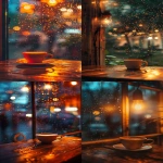 **cozy cafe interior at night, warm orange light, coffee cup on a wooden table by the window, raindrops on the glass, faint stars outside, cinematic, soft focus, peaceful atmosphere --ar 9:16 --v 6.0** - <@1212945075831836692> (relaxed)