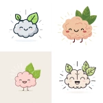 **A cute, simple flat vector illustration of a smiling cartoon humans brain with a happy face and blushing cheeks. The brain has clean, rounded lines and a pair of green leaves attached to it, symbolizing health and nature. Radiating lines around the brain emphasize its cheerful and energetic vibe. White background.** - <@1100010158496686091> (fast)
