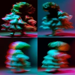**Abstract, long-exposure portrait of a kid dressed as a head of lettuce in Belle Epoque fashion, their silhouette blurred in fluid motion beneath flickering gaslight chandeliers. Cascading layers of delicate lettuce ruffles and lace sleeves dissolve into painterly streaks, evoking a surreal fusion of haute couture and garden whimsy. The darkened room suggests a velvet-draped Parisian theatre, bathed in grainy soft focus and lit by ethereal turquoise and dusky rose highlights, casting shimmering reflections on lacquered floors and stained-glass panels. Their verdant costume flows like ink in water, caught mid-gesture in a ghostly sweep of time. A nostalgic film grain overlays the entire image, like a lost glass-plate negative, while soft light blooms around their figure, forming a gentle halo of innocence and mystery. The mood is poetic and otherworldly as if captured during a Belle Époque séance inside an art nouveau dream. High resolution, surreal motion blur, tonal color grading, and cinematic lighting. --ar 2:3 --profile sdrrzng 446aflf --ow 50 --stylize 350 --oref <https://s.mj.run/-8gDQd_tYQ4> --sref <https://s.mj.run/fc3MgUECz5k> --v 7.0** - Variations (Strong) by <@1197624915298357348> (relaxed)