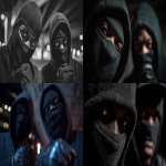 **2 St. Louis Based black Rappers, wearing all black, black masks and hoods, gloves, up close and personal 8k professional photography shoot for an album cover, low light night time dynamic and cinematic --ar 16:9 --v 7.0 --raw** - <@1060379121521279086> (fast)