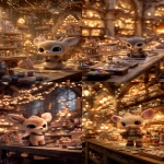 **a hyper-realistic, magical scene inside Santa’s workshop, glowing with warm golden light and filled with whimsical holiday details; rows of wooden toy-making tables covered in colorful paints, tiny gears, ribbons, and half-built toys; sparkling dust floats through the air like enchanted snow; at the center sits an adorable baby reindeer with big glossy eyes and soft fur, wearing a tiny tool belt full of miniature candy-cane tools; the reindeer happily helps craft toys, tapping a wooden train with its hoof; behind it, enchanted toy machines gently hum with warm lights, gears turning on their own; shelves overflow with gingerbread houses, glowing ornaments, and magical gifts that float slightly above the shelves; elves in the background blurred softly for depth; warm fireplaces, twinkling Christmas lights, and glowing runes carved into wooden beams; ultra-detailed textures, cinematic lighting, cozy festive atmosphere, magical realism --ar 9:16** - <@228720634434289665> (fast)