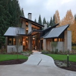 **front driveway view of a soft modern house with sloped metal roof --ar 16:9 --v 7.0** - Image #4 <@409035117881982988>