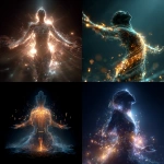 **A figure dissolving into starlight, pierced by glowing musical notes, bass waves radiating through their chest, strings of energy pulling them through time, gods of fire and wind fading in the distance, cosmic rebirth, surreal, divine ascension, translucent body becoming the universe, stars pausing to listen, ambient celestial tones ethereal, cinematic lighting, ultra detailed, high contrast** - <@876267919003238460> (fast)
-# Create, explore, and organize on [midjourney.com](<https://midjourney.com/imagine?from_discord=1>)