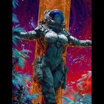 **<https://s.mj.run/Z9_vruGAMu0> A woman wearing a space suit with full cooling equipment stands comfortably in the humid jungle. New place, neon line drawing with geometric pattern. A special door with a new dream world, deep in the magnificent forest. Animatrix illustration style, the moment you open it with a key you've never seen before, a dazzling beam scatters from where you stab the key, a commemorative photo of a fractal psychedelic fantasy of the future and a journey in the space of complex geometric shapes. The color scheme is a vivid light, novel and very advanced combination, Holographic VFX Shapes Dazzle with Light and Motion --p tmvzwwh --s 750 --v 7.0** - Image #4 <@1039020526447894558>