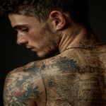 **a man's hairy back with voynich manuscript tattoos cause the boy itch --ar 3:4 --s 250 --v 7.0** - Image #4 <@974789918188535848>
