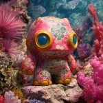 **vinyl toy colourful japanese art yokai octopus kappa with psychic mind powers of esp and glossy led digital eyes, and many japanese art patterns glossy on a coral reef backgorund --v 7.0** - Image #1 <@1014981691850371152>