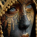 **black light elegant creative carnival deviant art, face, beautiful eyes, golden, parasol, black background --s 750 --ar 4:3** - Image #4 <@1128543579556565043>