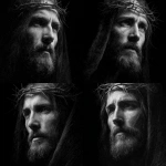 **black and grey illustration of Jesus Christ --v 7.0** - Variations (Strong) by <@1142119265961513122> (fast)