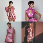 **African American model in a mini shiny pink dress with pixie cut tapered hair** - <@1124019347283775508> (fast)