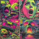 **early 2000s horror B-movie poster style UK bassline cover art, acid rave theme, dripping random objects with tongues out and sweat, chaotic mushrooms, exaggerated lighting, VHS grain, neon green and pink palette, hand-painted airbrush textures, campy sci-fi horror vibe, glowing outlines, dramatic composition, inspired by Phatworld, Mozey, Interplanetary Criminal, --ar 1:1 --v 7.0 --s 850 --q 2 --raw** - <@289277077293760513> (fast)
-# Create, explore, and organize on [midjourney.com](<https://midjourney.com/imagine?from_discord=1>)