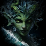 **an ancient eldritch sea goddess with green skin and demonic ocean energy** - Image #1 <@1102368940535066624>