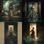 **Dramatic I Ching Tarot illustration inspired by Hexagram 54, Thunder over Lake (Guimei). Ancient China setting, symbolic and poetic atmosphere. A very young bride in traditional Chinese clothing stands boldly at the entrance of a noble household, her posture confident yet slightly reckless. Her expression shows innocence mixed with impulsiveness, suggesting an unbalanced, unconventional marriage. A powerful contrast between thunder in the sky and a calm lake below, symbolizing sudden action and unstable harmony. Cinematic lighting, flowing fabrics, dynamic composition, emotional tension, mythological tarot style, painterly details, no text, no modern elements.** - <@1116227797552214016> (fast)
-# Create, explore, and organize on [midjourney.com](<https://midjourney.com/imagine?from_discord=1>)