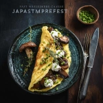 **Please use this style of food photography as guidance. Create a michelin star level photo of an omelet with wild mushrooms, chives, characterized onions and goat cheese. Polished stunning, textured lifestyle photo. <https://s.mj.run/SSYzXUleE9Q> --v 7.0** - Image #4 <@1083267046139236443>