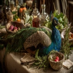 **medieval Roasted peacock re-dressed in its full feathered plumage and placed dramatically on a feast table --ar 16:9 --v 7.0** - Image #2 <@1168965155363762248>