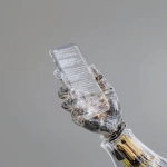 **iphone17, straight on, held by a semi-transparent robot hand made of coding lines --v 7.0** - Image #3 <@1048326817838280714>