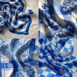 **create Printed Silk Check Foulard pattern in blue and white background --v 7.0** - <@1013652600119373834> (fast)