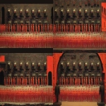 **The Panopticon, bad human storage facility, identical miniature orange figures in perfect rows, straight red line, surveillance, invisible prison, disguised CCTV cameras, impasto background, balanced composition, oil --ar 2:1 --raw** - Zoom Out by <@744210433703018499> (relaxed)