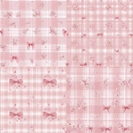 **seamless pattern, pastel pink ribbon bows at the corners of a soft pink gingham plaid grid, each square filled with tiny pink and white vintage florals, delicate and feminine, shabby chic style, seamless repeat, no text --tile** - Variations (Strong) by <@437878260013989888> (relaxed)