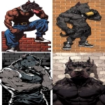 **Streetwear graphic, Black pitbull biting brick , very muscular, character portrait, screenpaint art style, --ar 9:16 --raw --niji 7** - <@1152402783652294757> (fast)