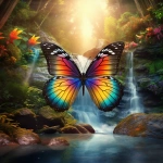 **dream like image of rainbow colored butterfly, forest background, waterfall, epic scenery, photorealistic --v 5.2** - Image #4 <@754226842650542162>