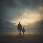 **father and son holding hands in a football stadium, they are far from the photo, fans in the background** - Image #3 <@450124934837043201>