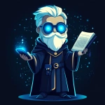 **Futuristic legal wizard mascot, glowing blue eyes, wearing a judge robe mixed with a wizard cloak, holding a digital scroll and a smartphone, cartoonish but clean, high-tech magical vibe, flat design - vector art --s 250** - Image #2 <@844314166369583134>