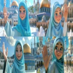 **Disney 3D cartoon style, ultra detailed, beautiful 13-year-old Muslim girl, wearing light blue hijab and light blue abaya blouse, standing in the center, smiling with long eyelashes and light blue eyes, waving with one hand, Kaaba in the background, clear sharp details, no blur, bright colorful Disney style, cinematic lighting --ar 16:9 --v 6.0** - <@1375059906591195266> (fast)