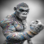 **Monochronolith is a mysterious concept Neanderthalensis creature living in the Neolithic Era, with a lyrical, ancient or mythic flair, sci-fi/material element version, more epic and timeless, giving it a feminine/organic tone, evokes evolution or a reboot, full body low angle shot with slight motion blur and long exposure, ray-traced ambient, techno distorted, unreal engine 5, 7-color gradient, freehand drawn, black and white ambient occlusion map --s 400 --c 30 --q 4 --p 4x7uqag jh81ly1 --ar 51:67 --no text, words, font --sref <https://s.mj.run/LZxb71q8hqs>** - Image #2 <@1059634795207991457>