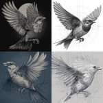 **fineline design of a bird in the style of tattoo artist zihwa, microrealistic details, wings outstretched, head looking towards to the side, front facing, background in the style of tattoo artist oscar akermo, modern aesthetic, artistic and expensive vibes, intricate and complicated details, feminine, ultra high definition, line art style** - <@241887161421529090> (fast)