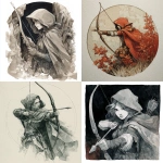 **a discreet archer huntress with a cape, detailed watercolor illustration in a monochronolithic way --v 7.0** - <@613379038773248000> (fast)
