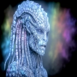 **A creative imaginary alien creature emerges from a strange new world in space, found living in my imagination with useless layers of nothing. The image features a slight motion blur with long exposure, ray-traced ambient, techno distortion, Unreal Engine 5, a 7-color gradient, freehand drawing, and an ambient occlusion map. --chaos 30 --ar 8:5 --exp 50 --quality 4 --raw --sref 3856636652 <https://s.mj.run/qcLDv6xE5p0> --profile jh81ly1 4x7uqag --stylize 400 --iw 2.5** - Image #4 <@1059634795207991457>